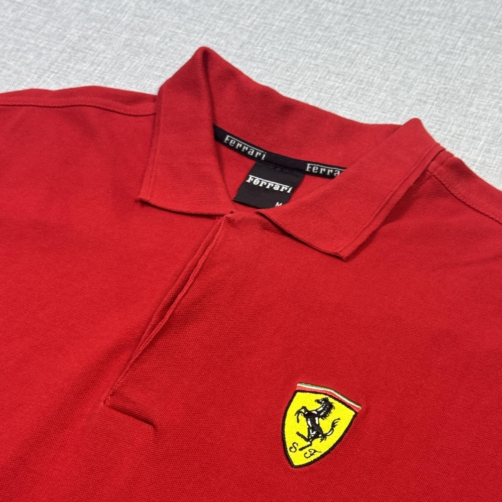 Ferrari Vintage Y2K Polo Shirt Mens Medium Red Short Sleeve Cotton Embroidered‎
